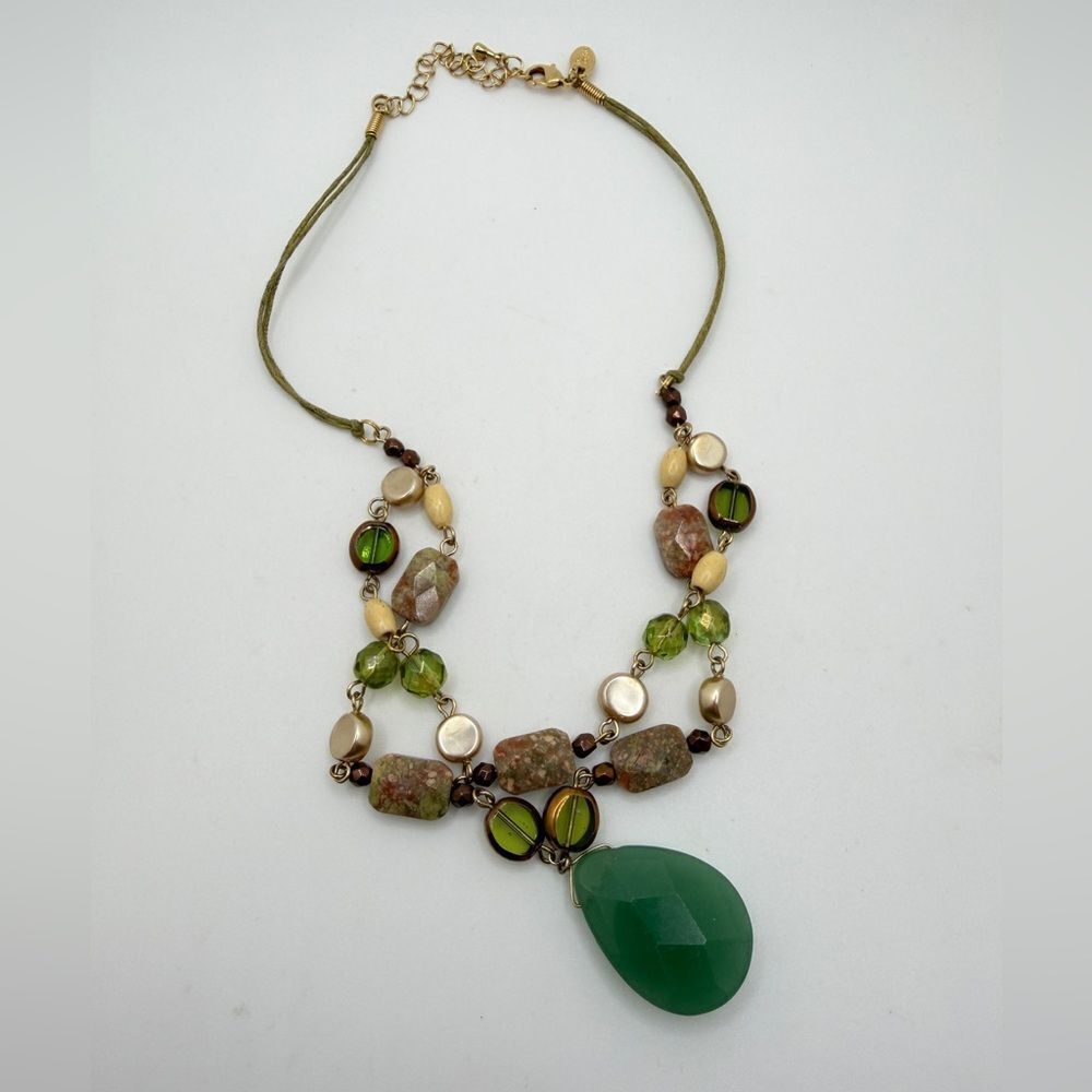 Lia Sophia "Sanibel" Necklace w/ unakite, glass and Green‎ Aventurine pendant!